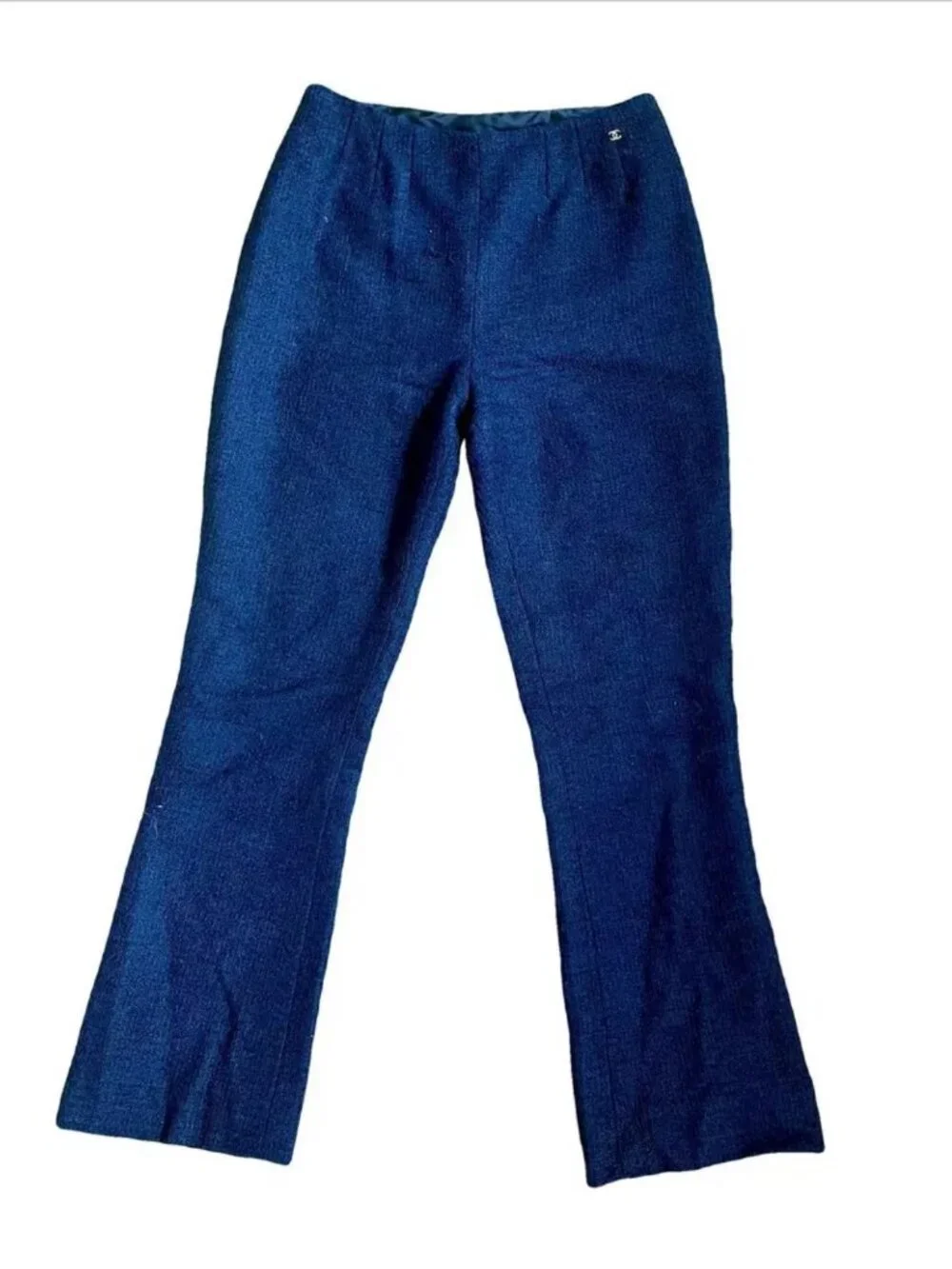 CHANEL⎼Navy Wool Bouclé Bootcut2 Pants, Sz 2